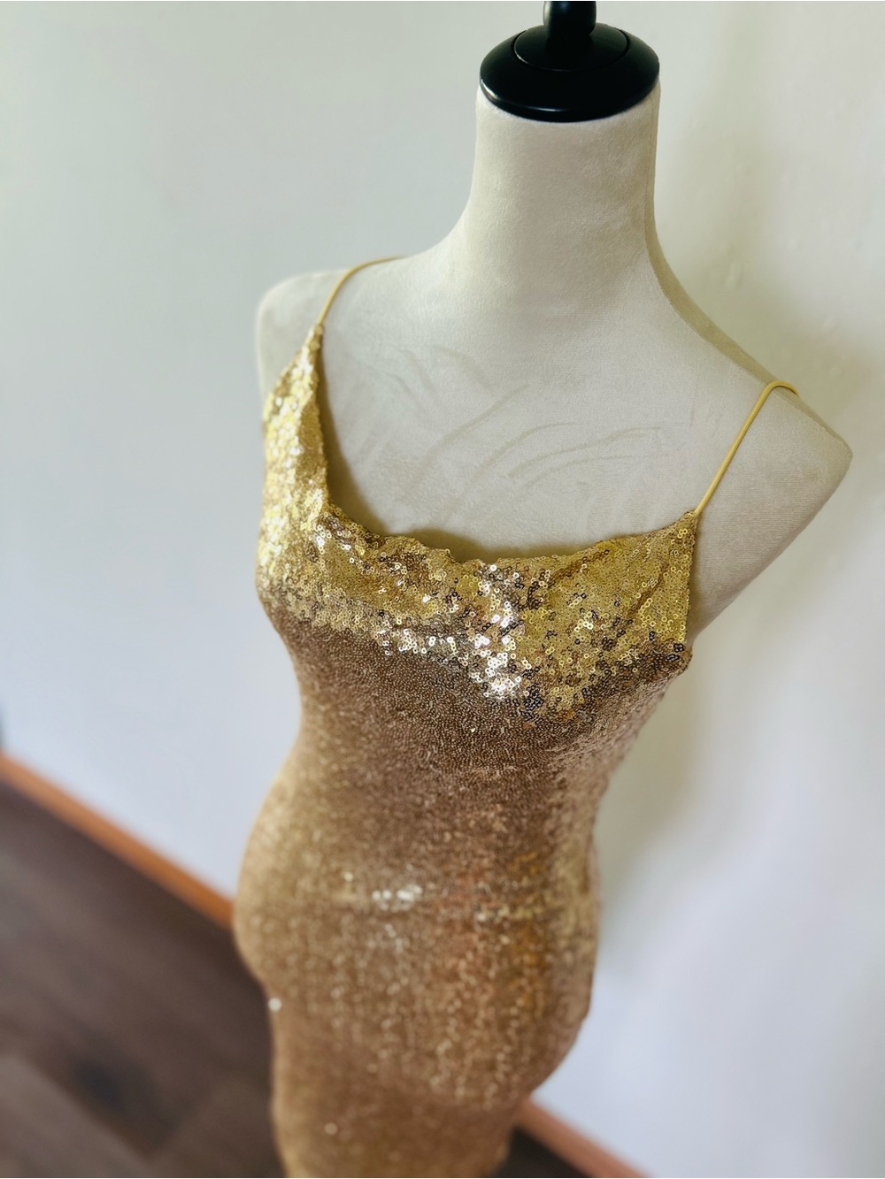 Emerald Sundae Gold Sequin Strapless Slip Dress